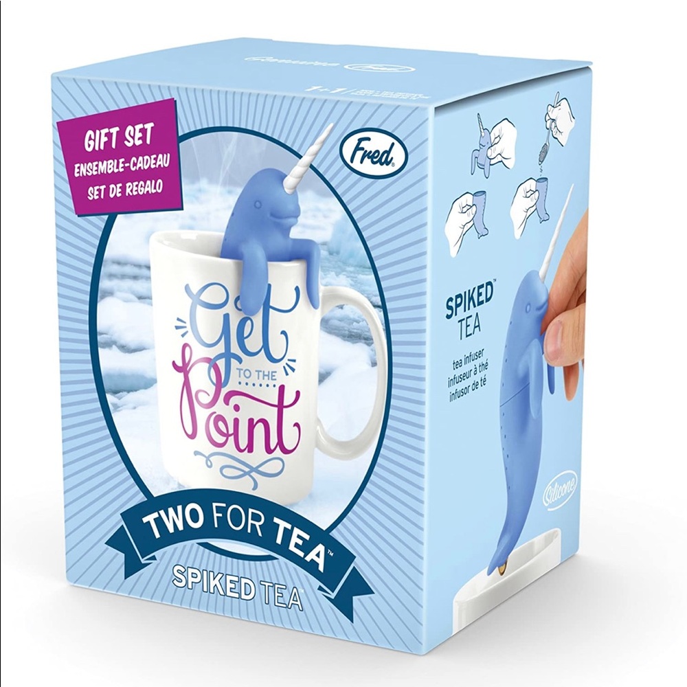 New Fred & Friends TWO FOR TEA Infuser and Mug Gift Set, Spiked Tea Narwhal!!